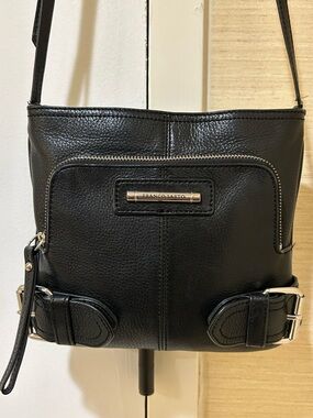 Franco Sarto Black Leather Crossbody with Silver-Tone Accents